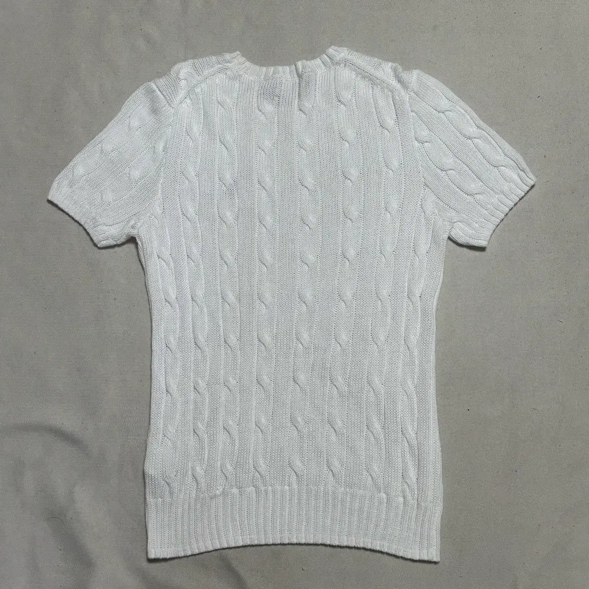 M Polo ラルフローレンネイビーポニー女性用ホワイト半袖ケーブルニット